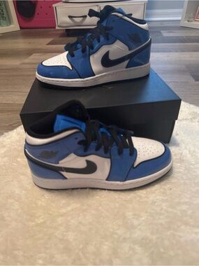 NIKE Kids Blue and White High-Top Sneakers